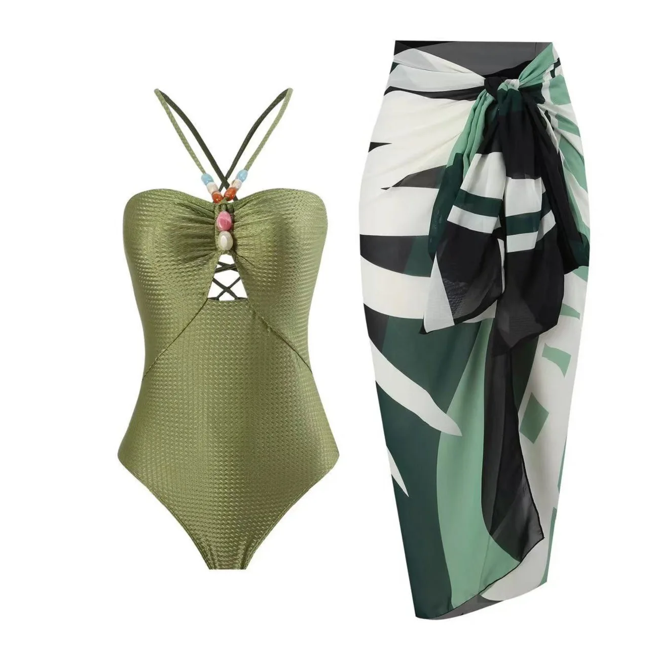 

Women's Gem Decorated Bikini Swimsuit Skirt Set Cross-Border New Style One-Piece Cover-Up Beachwear Jewelry Accessory