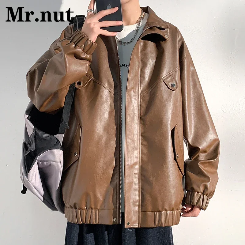 Mr.nut Men\'s Autumn Winter Soft Leather Motorcycle Clothing Windbreak Bomber Jacket Camping Waterproof Biker Jackets Man Coat