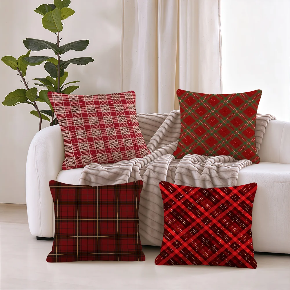 Christmas Plaid cushion cover Pillowcases Square Office Bedroom Headboard Sofa Living Room Backrest Cushions Sleeping Pillows