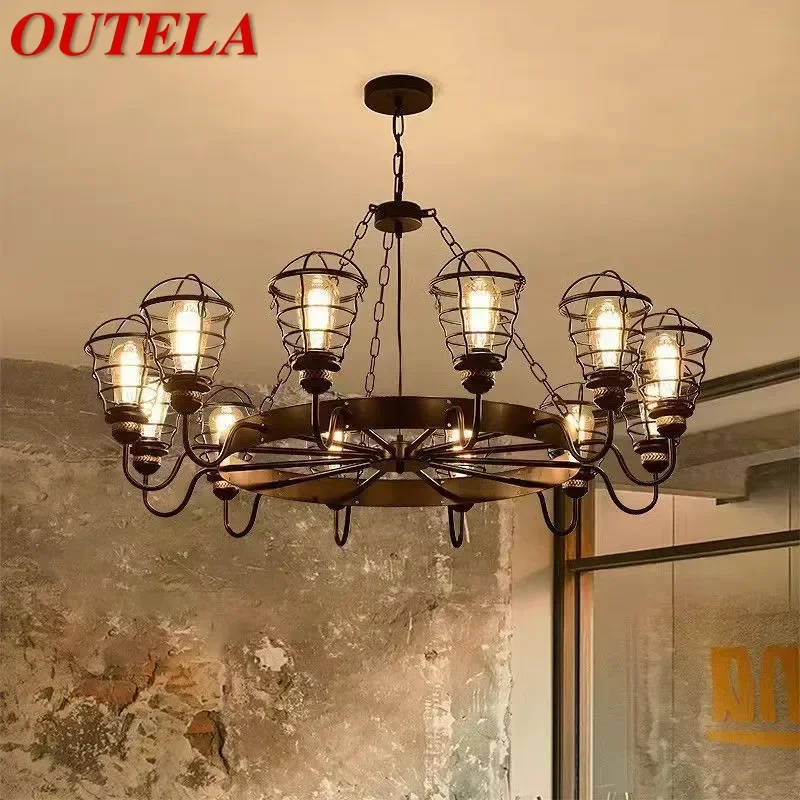 OUTELA American Retro Pendent Lamp Industrial Wind Living Room Restaurant Homestay Loft Clothing Store Cafe Bar Box Chandelier