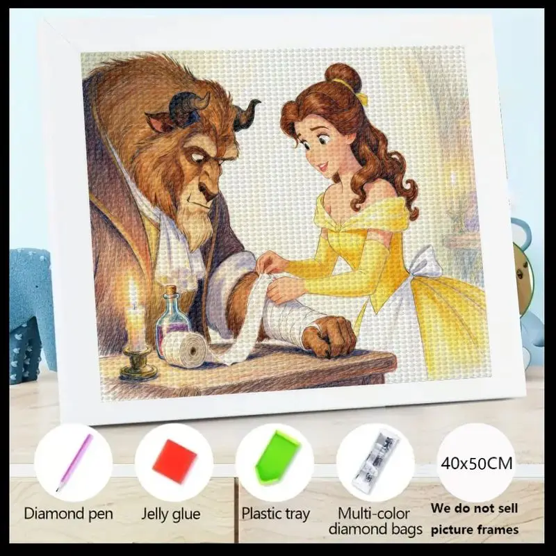 

1 шт., принцесса Диснея «Красавица и чудовище», Белль и чудовище», 5D алмазная живопись, полная дрель, круглый кристалл, алмазный художественный набор, сделай сам, 40x50 см