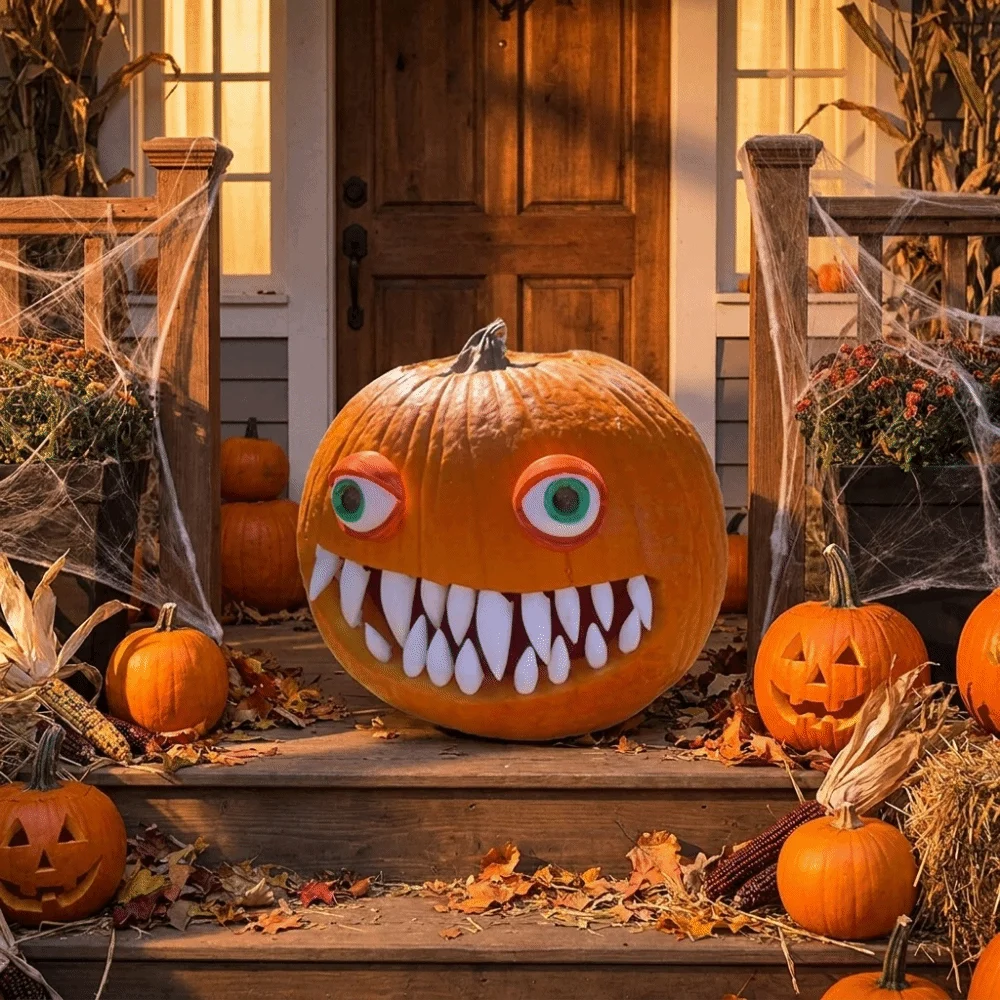 26/27Pcs 3D Printed Pumpkin Teeth DIY Round Teeth Jack O Lantern Teeth Reusable Easy Install Fangs Teeth Set Homemade Lantern
