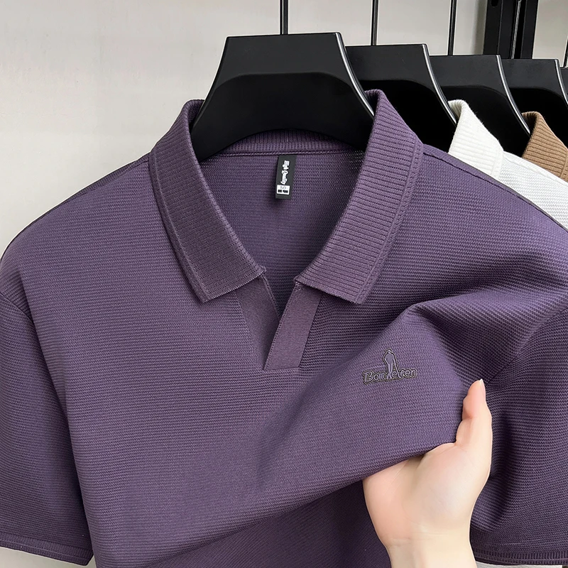 High end brand men's short sleeve polo shirt letters embroidery summer new fashion V-neck comfort casual golf breathable T-shirt
