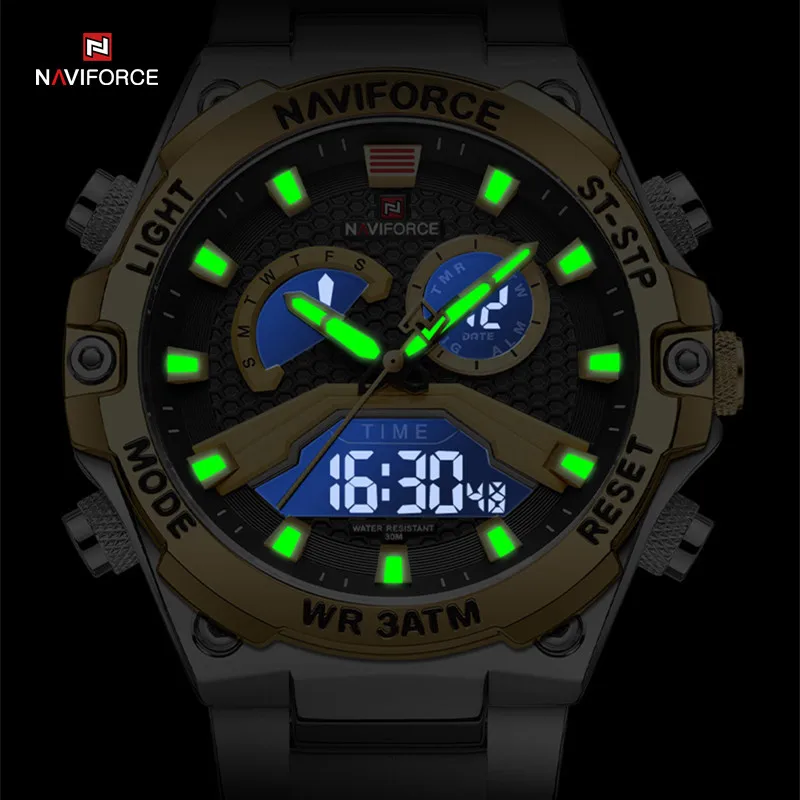 Reloj NAVIFORCE para hombre, relojes deportivos militares digitales a la moda, reloj de pulsera de cuarzo, reloj luminoso resistente al agua para