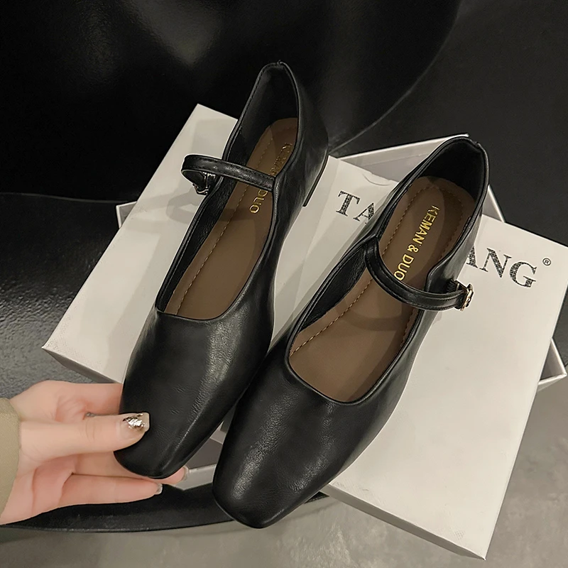 2023 Summer New Brand Women Flats Fashion Square Toe Shallow Mary Jane Shoes Soft Casual Ballet Shoes Slingback Shoes