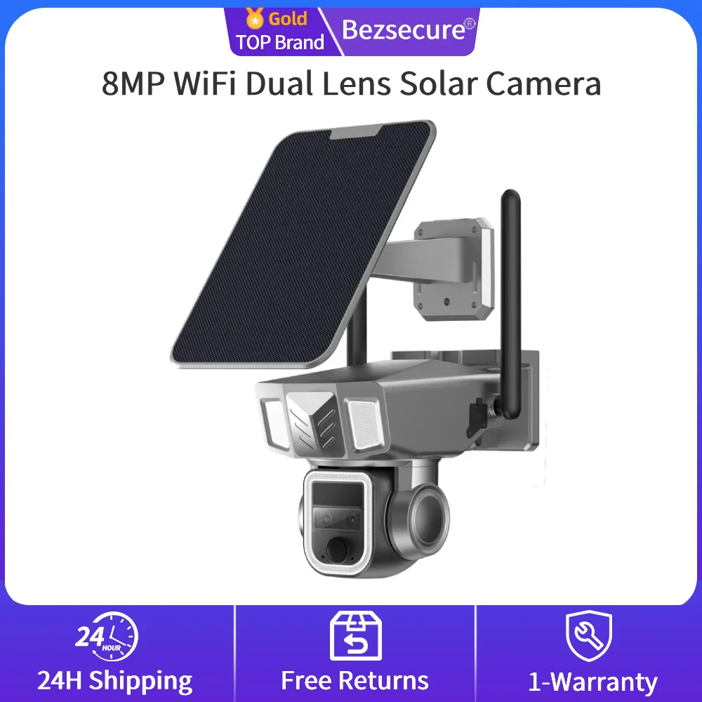 

8MP WiFi Dual Lens Solar Camera 20X Zoom 4K WiFi Solar Cam PIR Human Detection PTZ Security Waterproof Cameras NiView APP