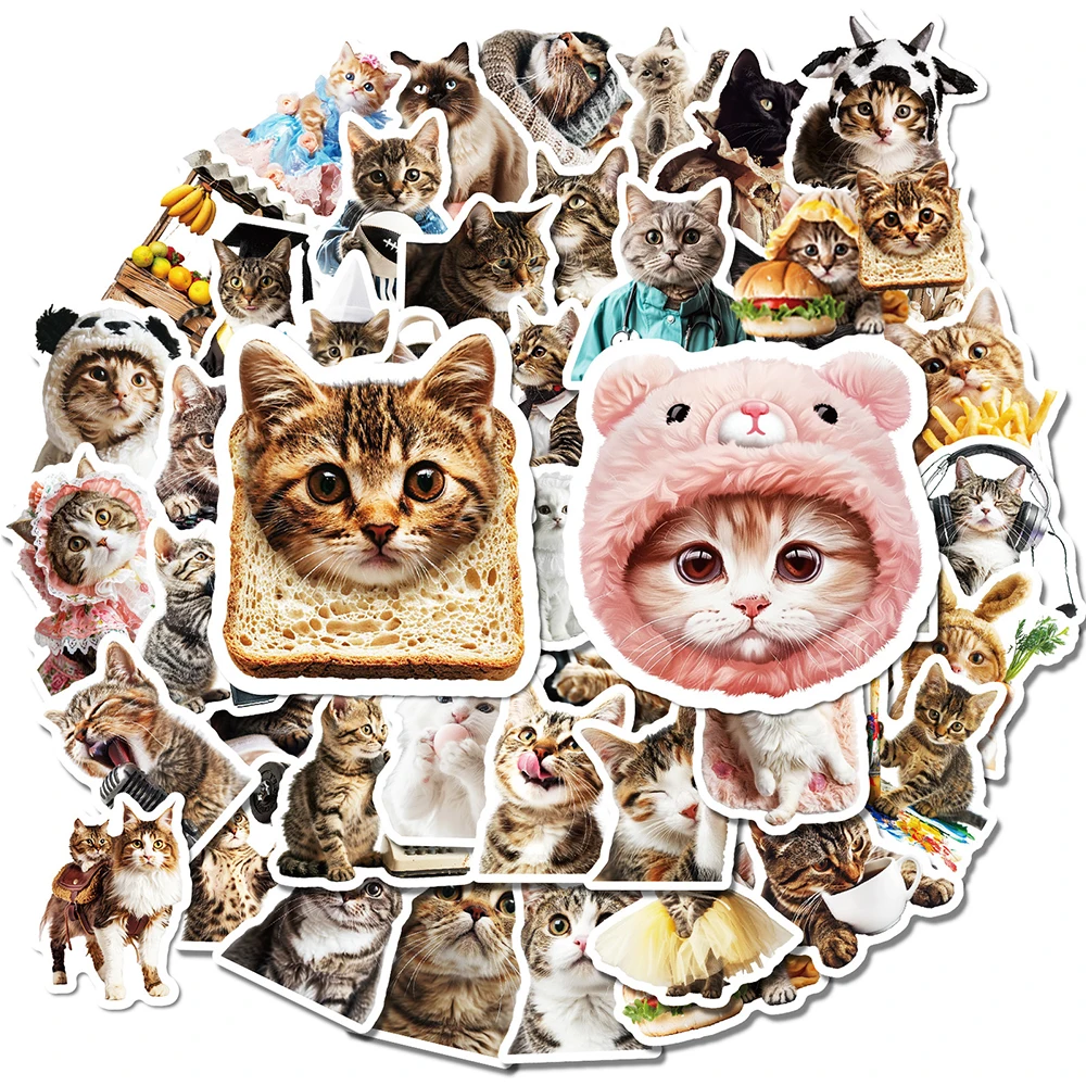 10/30/50pcs Cute Cat Meme Stickers Funny Kitten Animal Decals Scrapbooking Suitcase Phone Case Waterproof Kids DIY Sticker Toys