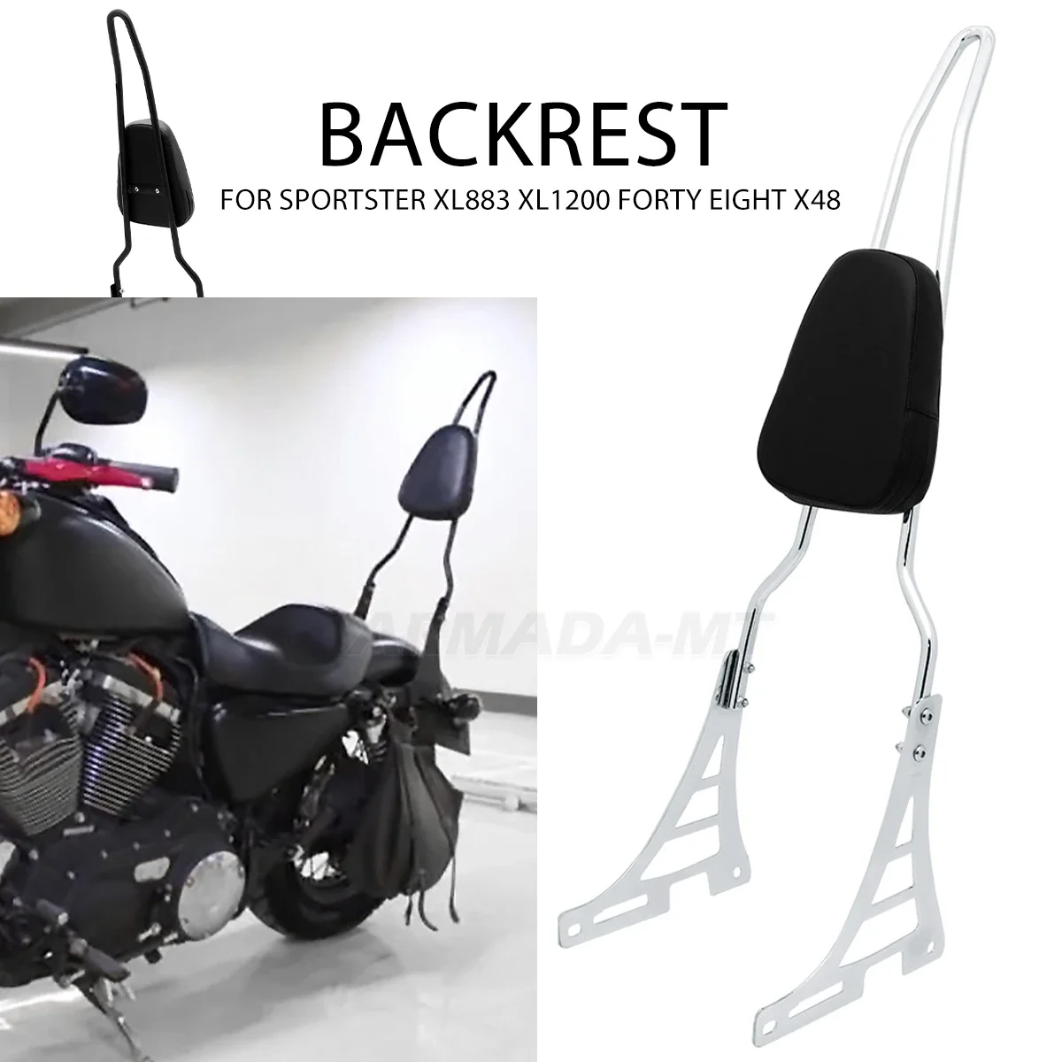 Motorcycle Spike Bow Passenger Backrest Sissy Bar Back Cushion Pad for Harley SPORTSTER Iron 883 1200 48 XL883 XL1200 2004-2022