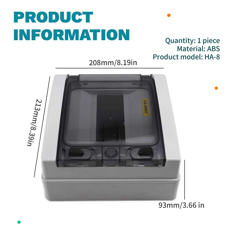 ABMO HA Series Scatola di giunzione a 8 vie PC IP65 Scatola di distribuzione esterna impermeabile per interruttori automatici