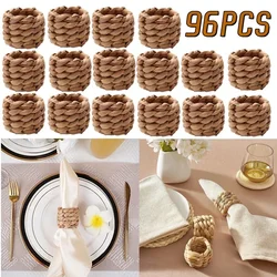 96Pcs Woven Handmade Napkin Ring Woven Rustic Natural Napkin Ring Holder Table Decor Wooden Easter Rattan Napkin Rings Buckle