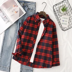 2024 Autumn Women's Red Black Plaid Shirt Lady Fit Long Sleeve Cotton Casual Shirts & Tops Ladies Multicolor Checkered Clothes