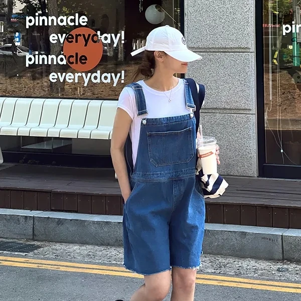 Loose High Waist Wide Leg Jeans Overalls with Frayed Hem in Pure Color Washed Cotton Casual Asymmetrical Knife Pants