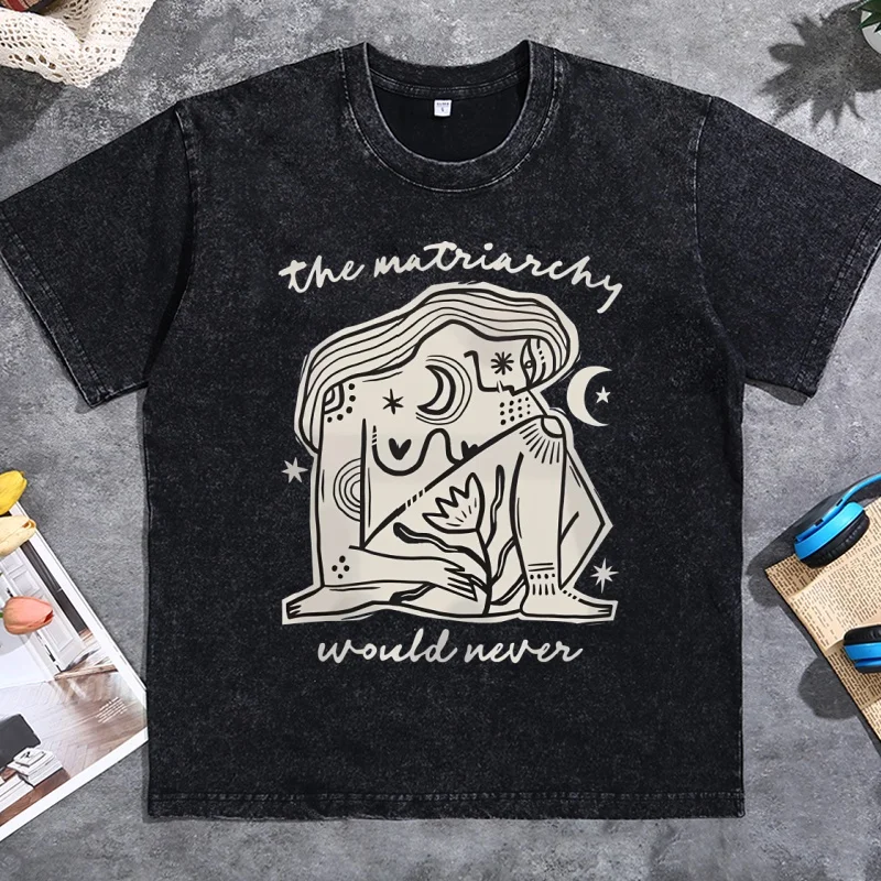 Vintage Washed Lyrics T-Shirt Men Women Casual Round Neck Printed T Shirt Cotton Short Sleeve Oversized Tshirts Woman Clothes