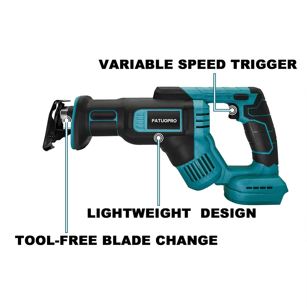 Electric Cordless Reciprocating Saw With 4 Blades Wood Metal PVC Pipe Cutting Home Saber Saw For Makita 18V Battery(No Battery)