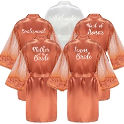 Caramel Wedding Bride Bridesmaid Robes Dressing Gown Sexy Women Bathrobe Night Shirts Short Women Kimono Mesh Sleeve