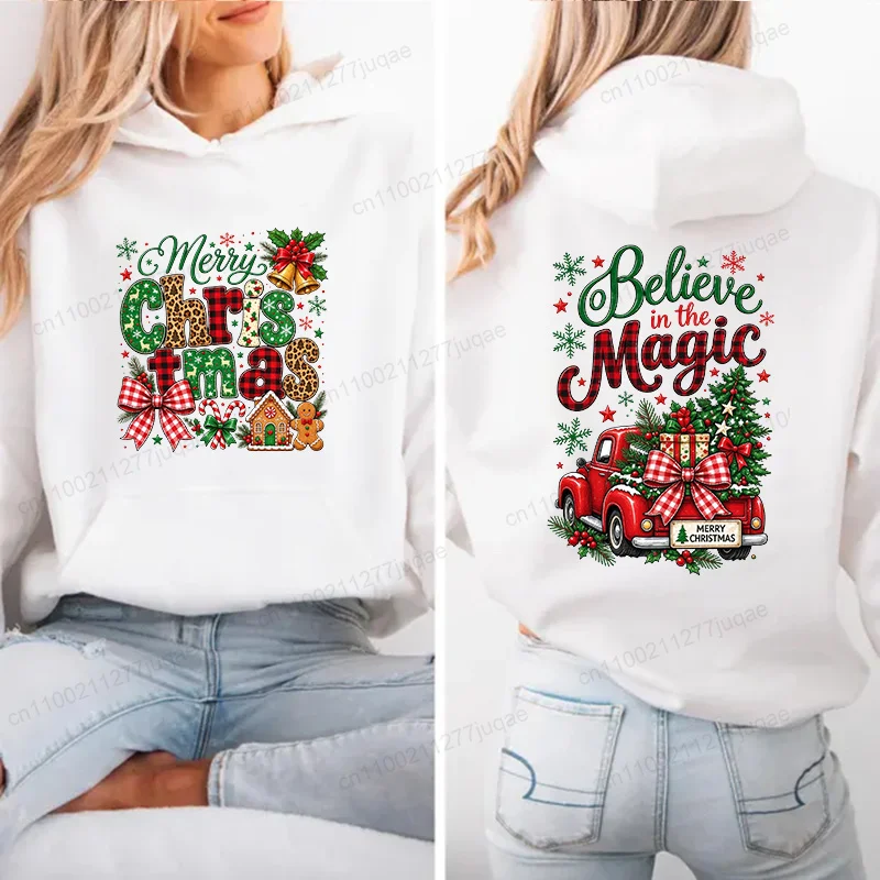 Believe in The Magic Christmas Graphic Hoodies for Women Men Merry Christmas Gingerbread Sweatshirts Xmas Holiday Hoodies Gifts