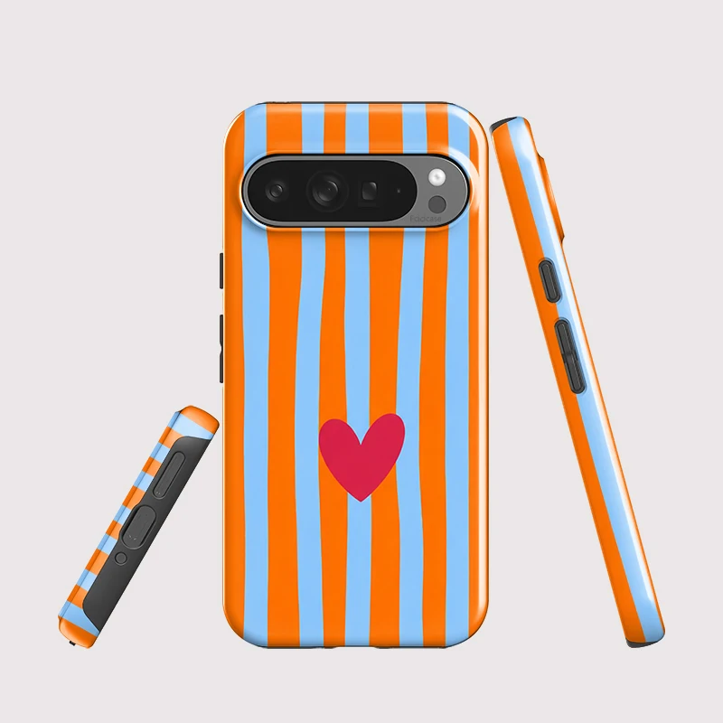 Funda Fcicicase con rayas y corazón para Google Pixel 10 Pro XL 10A 9 8 7A 5A, funda trasera de PC + TPU con carga inalámbrica Magsafe