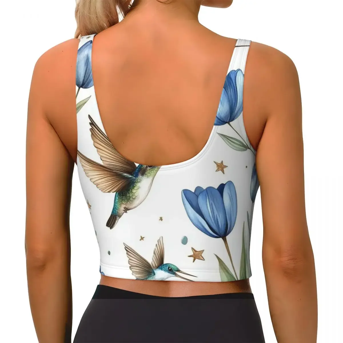 Custom Tulips And Hummingbirds Women Sports Bras High Impact Vest Gym Workout Yoga Crop Tank Top