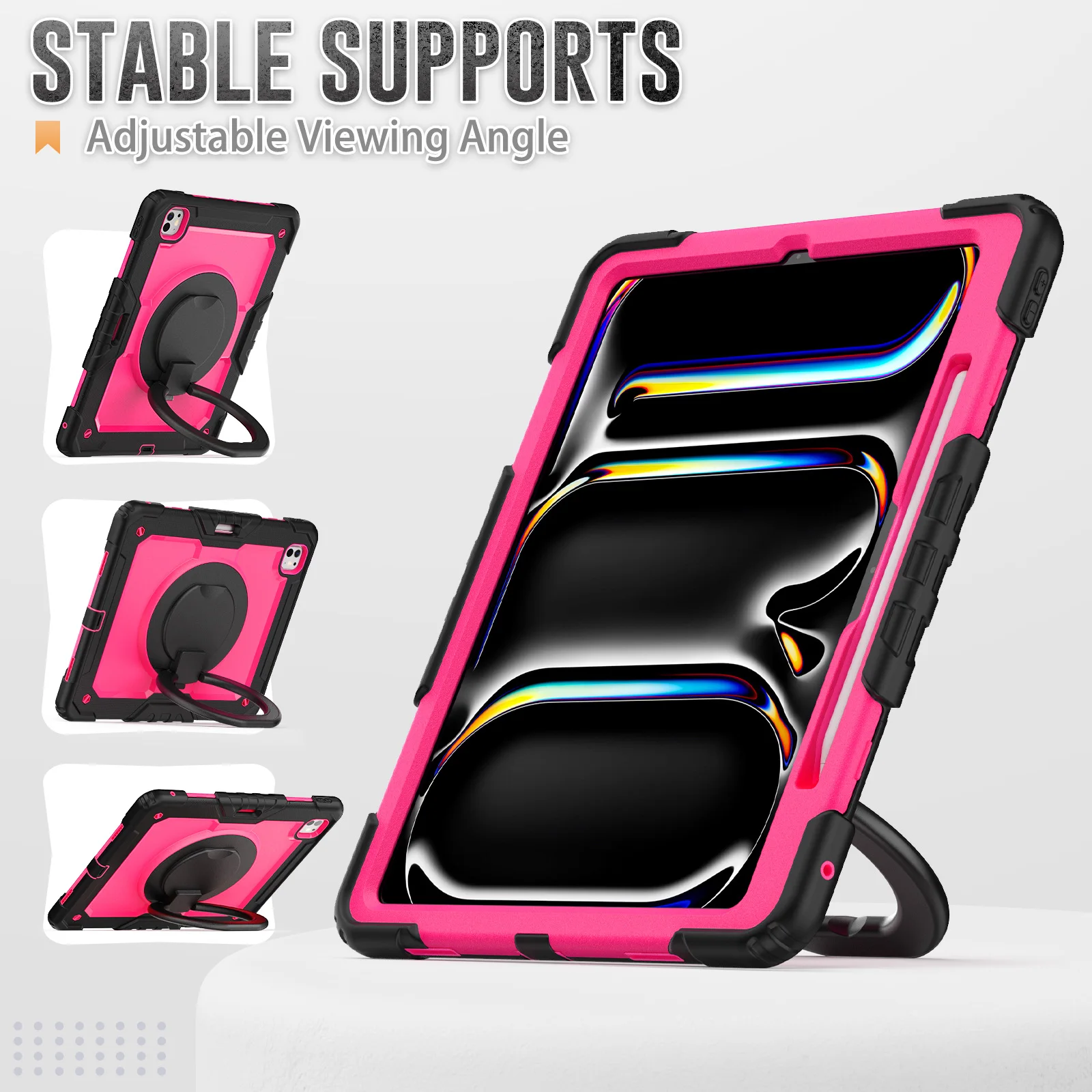 

Folding Handle Grip Case For iPad Pro 13 2025 M5 2024 M4 A3360 A3361 A3362 A2926 A2925 A3007 360 Rotating Stand Heavy Duty Cover