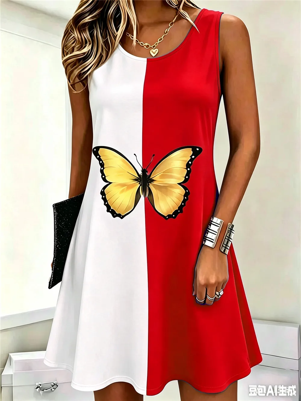 Sleeveless Butterfly Pattern Women Fashion Mini Dresses Summer 3D Printed Ladies Street Dress 3XL Plus Size Casual Dress