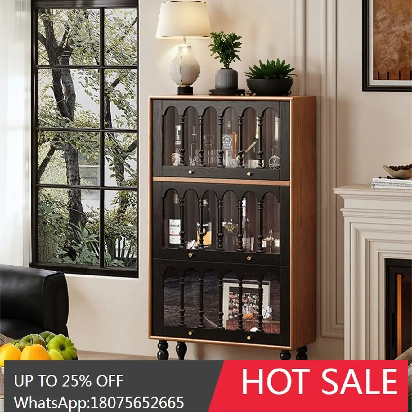 

SGF French Retro Solid Wood Glass Cabinet Wall-Mounted Window Pane Display Cabinet