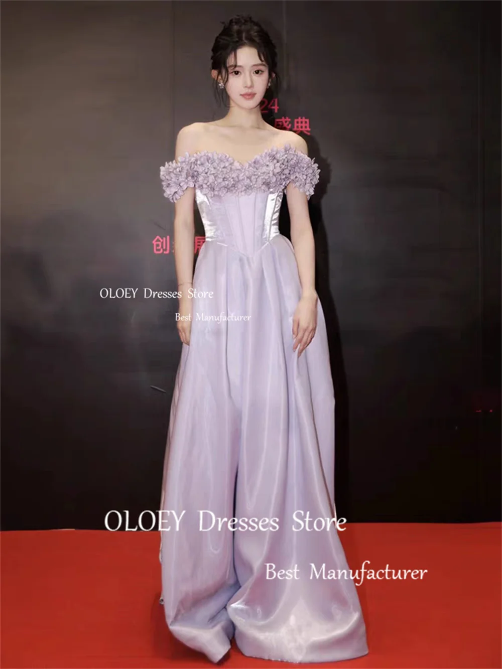 OLOEY 2025 Women Evening Dresses 3D Flowers Off The Shoulder Floor Length Wedding Party Dresses Customized Formal Prom Gowns