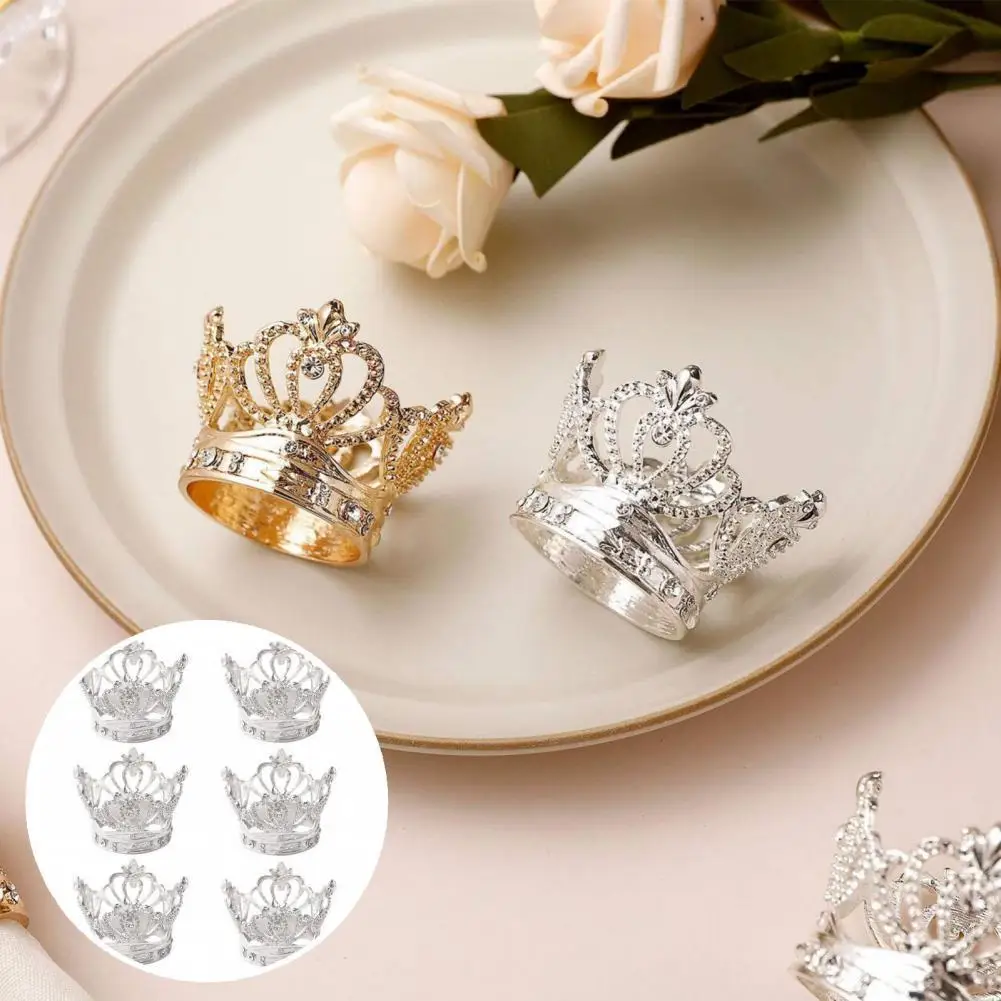 Banquet Holder Rings Rhinestone Metal Silver Crown Napkin Rings Tissue Rings Metal Alloy Napkin Buckles Banquet Table Decoration