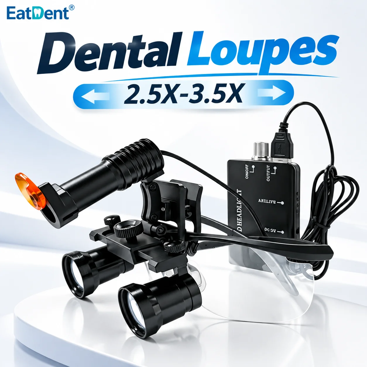 Dental Loupes Magnifier 2.5X-3.5X Zoom Working Distance 350~600 mm Surgical Medical Magnifying 5W Headlight Long Lasting Battery