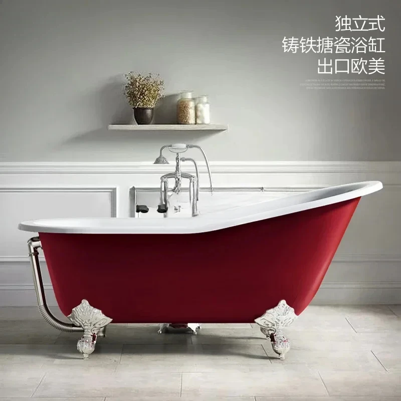 

AFreestanding Cast Iron Enamel European Princess Bathtub Adult Bath Vintage American Ceramics
