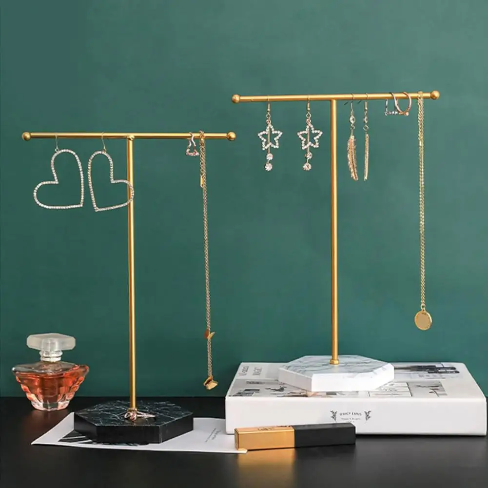 Earring Display Stand Metal T-shaped Jewelry Display Stand with Stable Base Necklace Bracelet Storage Rack for Accessories