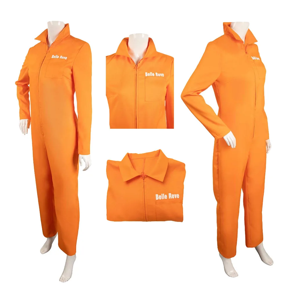 Women Quinzel Cosplay Prison Uniform Orange Jumpsuit Costume Roleplay Halloween Carnival Bodysuit Female Fantasia Outfits Cloth