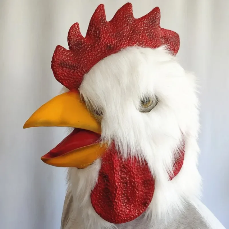 Halloween Funny Animal Dress Up COS Dance New White Plush Rooster Head Mask