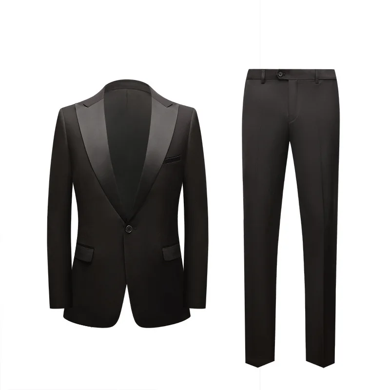 Fashionable New Men's Suit Classic Black Advanced Lapel Performance Host Art Test Performance Suit Korean Two-piece Suit