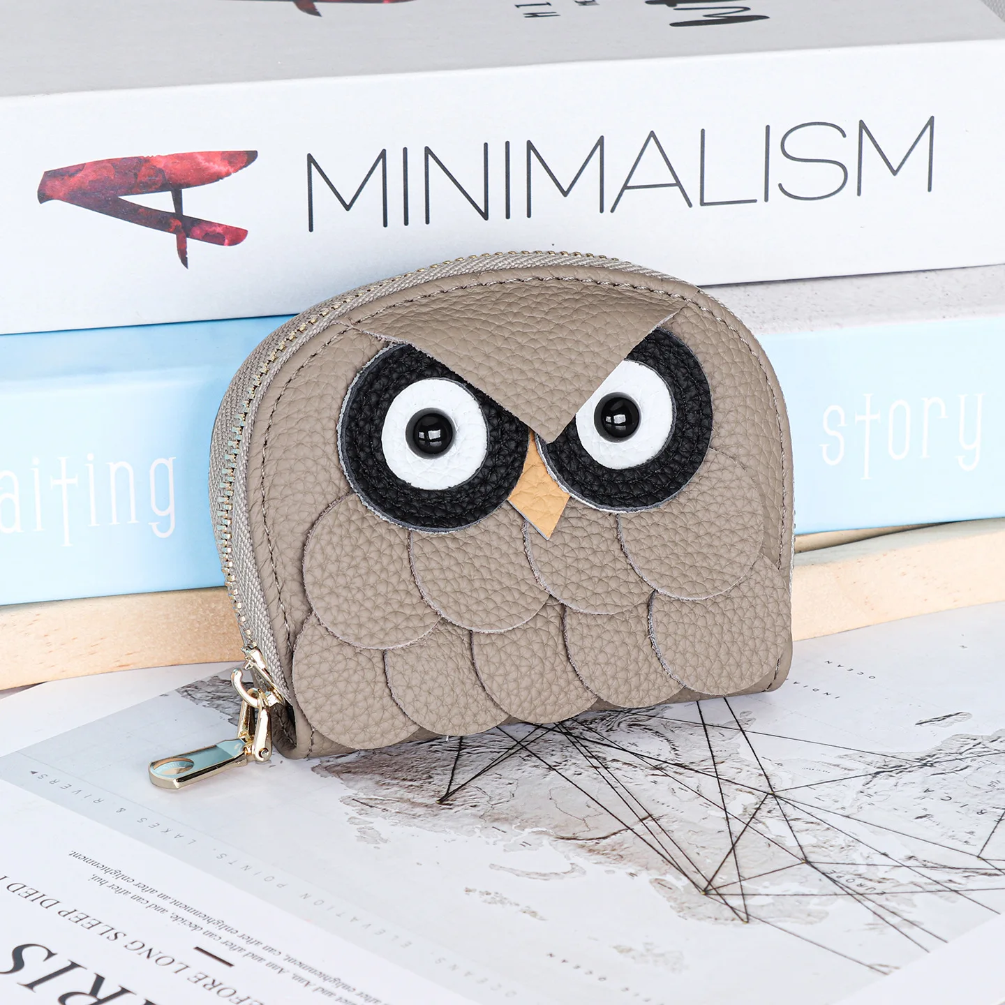 

Genuine Leather Driver's License Holder,3D Owl Design Zipper Card Wallet, Compact Organizer for Vehicle Documents & Credit Cards