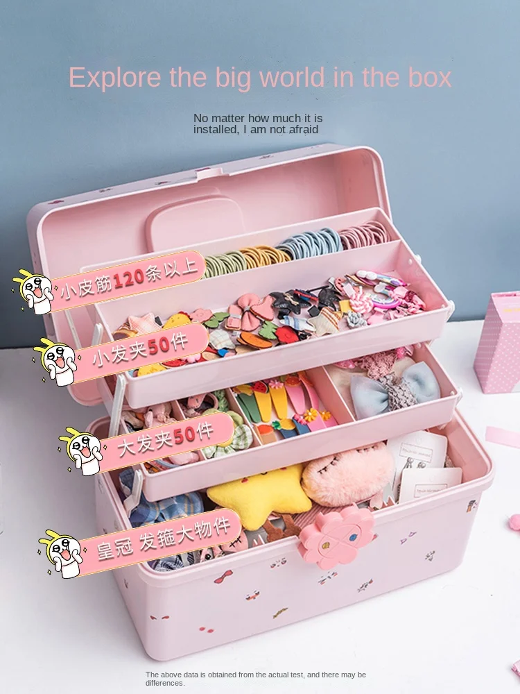 Children's Hair Accessory Organizer Printed Headdress Hairband Jewelry Toy Box Pink Baby Barrettes Rubber Band Hairpin for Girls