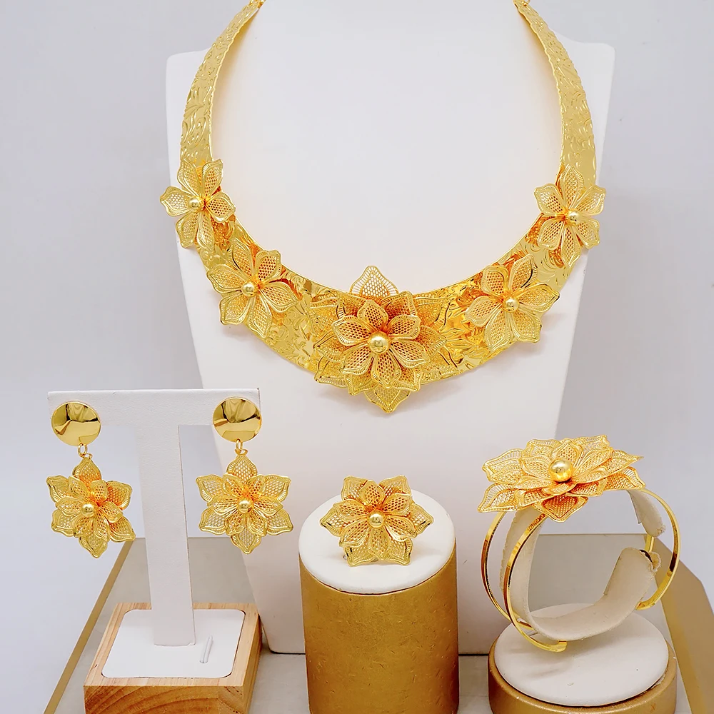 Dubai Grand Collar Gold Plated Jewelry Set African Women's Wedding Luxury Necklace Set Accessories