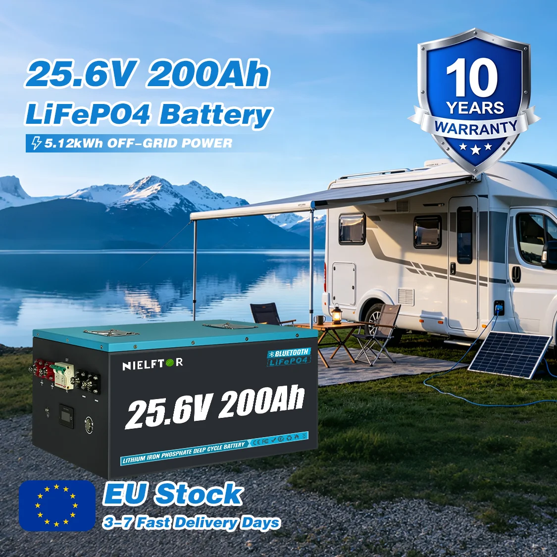 24V 200Ah LiFePO4 Lithium-Batterie 5120Wh Tiefzyklusbatterie mit Kälteschutz, IP65 wasserdicht, integriertes 200A BMS, erweiterbar 2S4P für Trolling-Motor, Solar, Wohnmobil, Off-Grid, EU-Lager