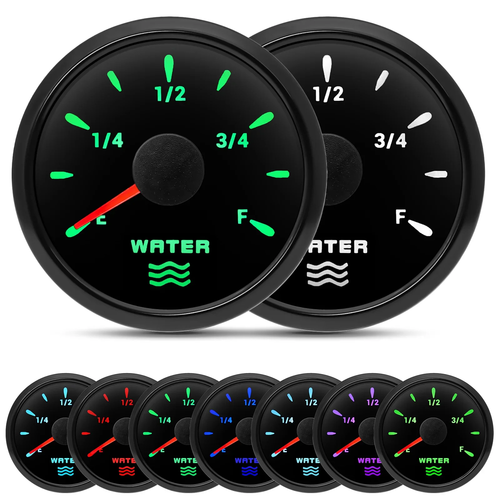 

0-190ohm Water Level Meter 7 Colors Backligh Water Level Indicator E-F Pointer Instrument 52MM Water Level Gauge