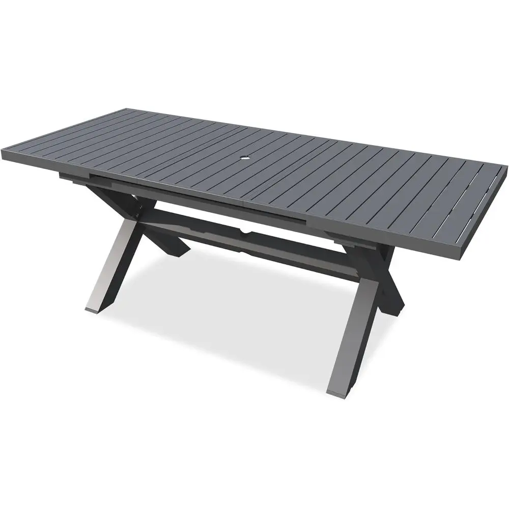 

6-10 Seater Expandable Outdoor Metal Patio Table with Umbrella Hole for Garden, Poolside, and Porch, Easy Assembly, Grey