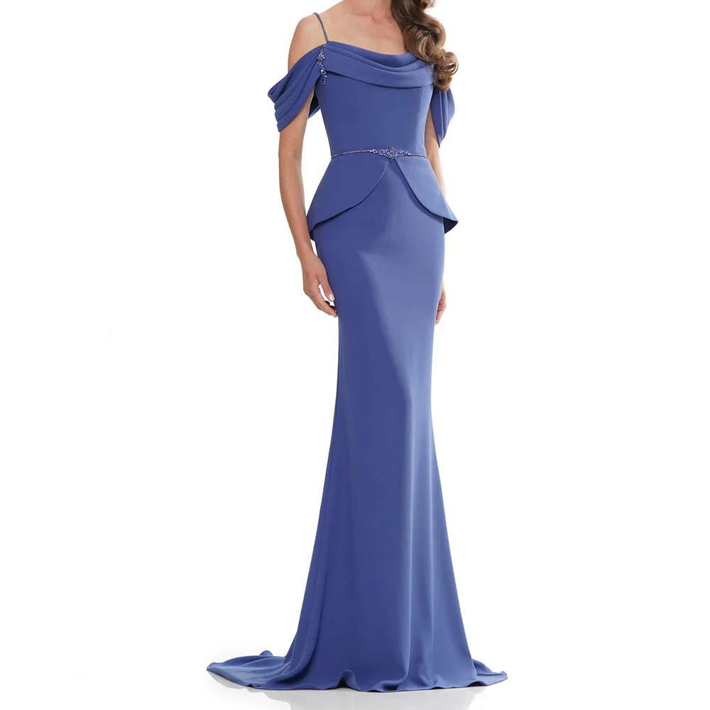 Vestidos de Noche de sirena para mujer, vestido de fiesta sin mangas con tirantes finos hasta el suelo, vestidos personalizados plisados con lentejuelas a la moda