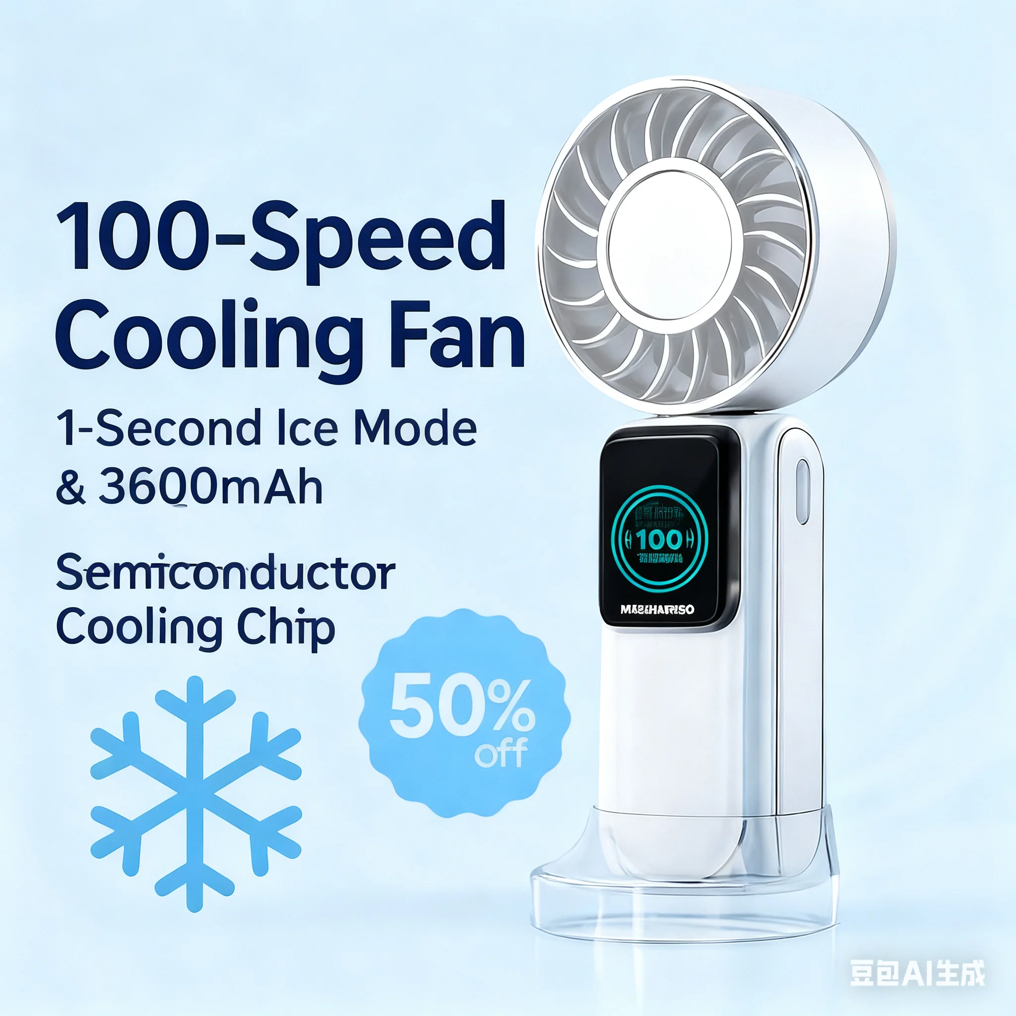 Ventilateur de refroidissement portatif, 100 vitesses, batterie 3600mAh, silencieux, refroidissement à une touche, pliable, suspendu au cou et support de téléphone