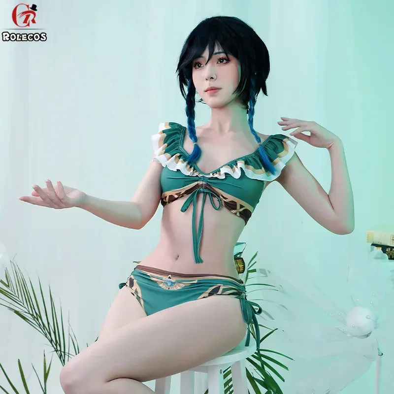 ชุดว่ายน้ำเวนดี้จากเกม Genshin Impact สีเขียวแบบแยกชิ้น ชุดว่ายน้ำเซ็กซี่สำหรับผู้หญิง ชุดคอสเพลย์ฮาโลวีน ชุดแฟนซีสำหรับเล่นบทบาทสมมติ;3,k8't,