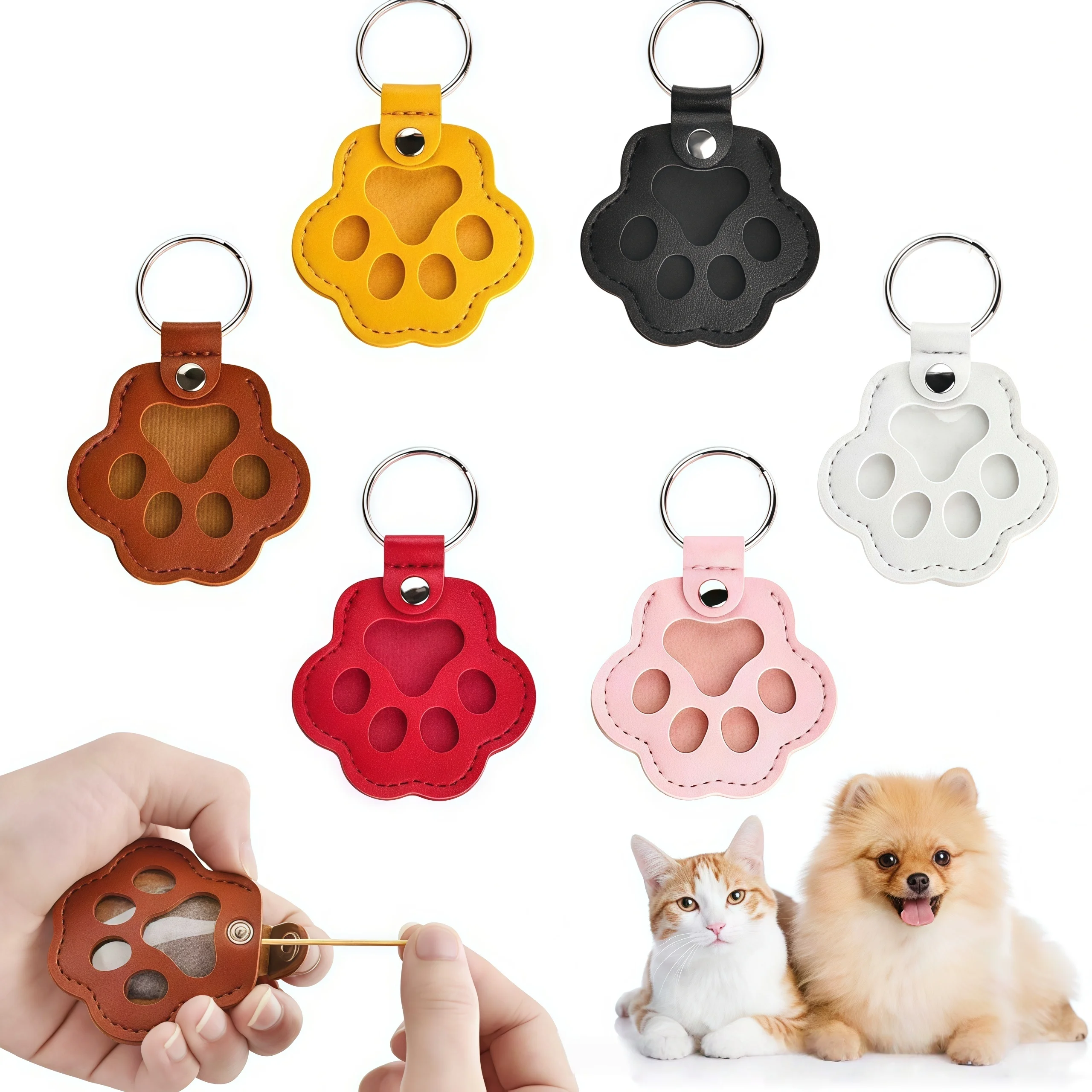 Dog Hair Collector Keychain Leather Pet Memorial Keepsake for Dogs and Cats, Fur Storage Pendant Charm Gift Keychain