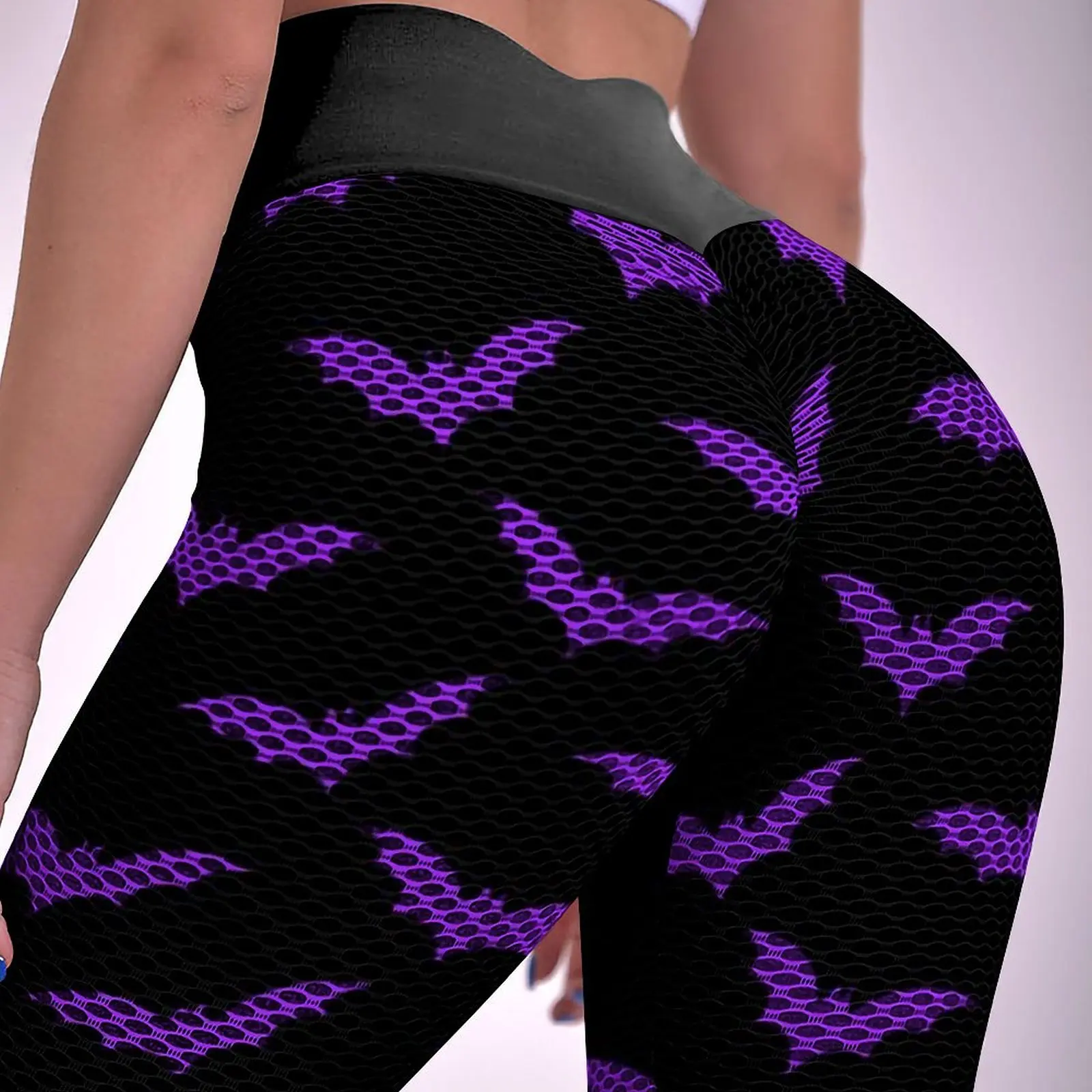 Halloween Bats Leggings Black and Purple Bats Workout Yoga Pants Women Push Up Novelty Leggins Seamless Pattern Sports Tights