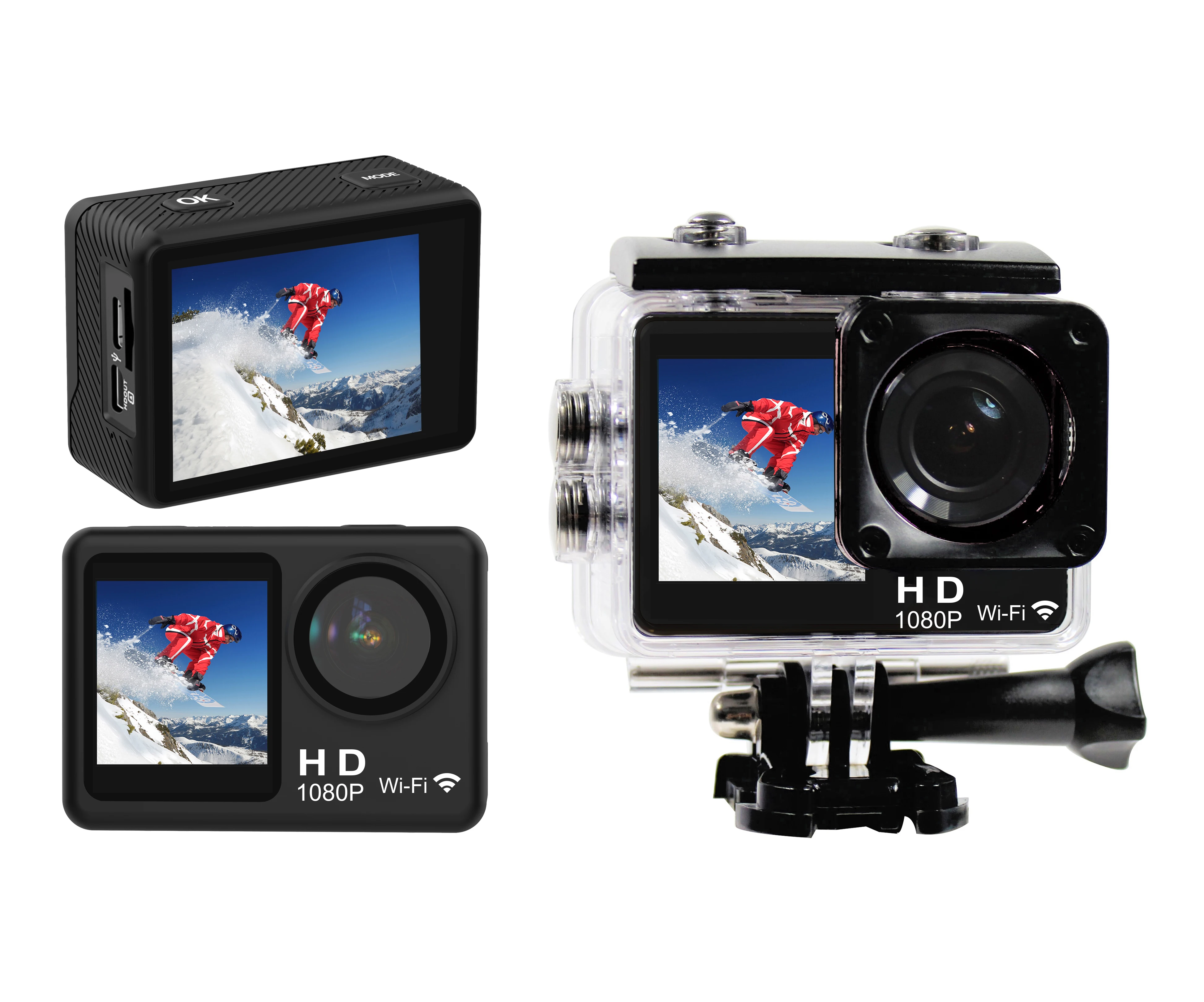 

Best Factory Wholesale 30m Waterproof With case 1080p Dual Screen WIFI 900mAh Battery SPRITE GROUP Sports Camera