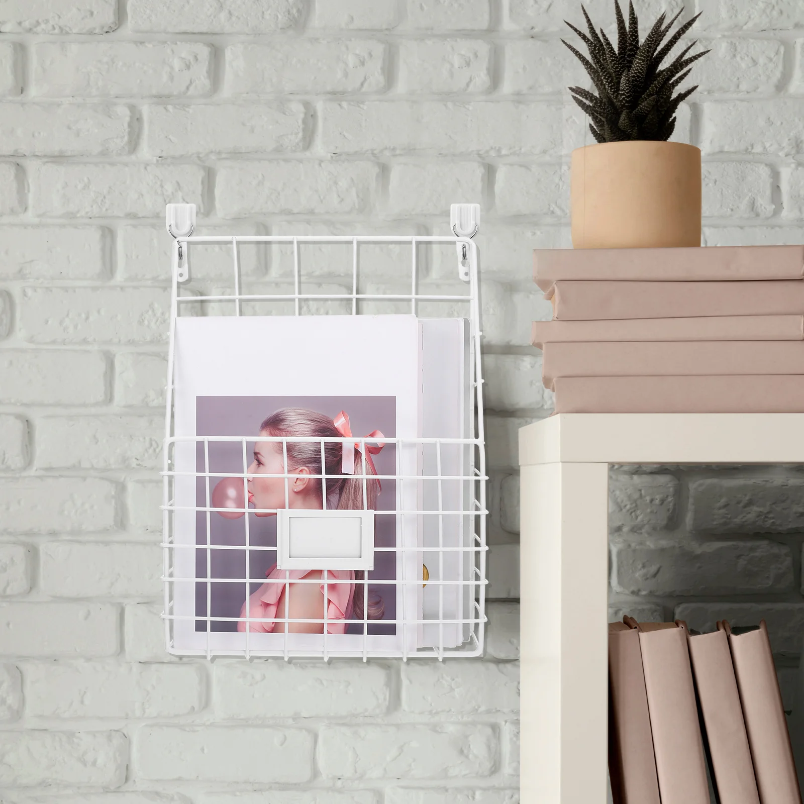 1 قطعة منظم كتب الحديد جدار سلك معدني رف المجلات لمكتب المنزل تخزين الحائط حامل كتب منظم الملفات المعلقة #3