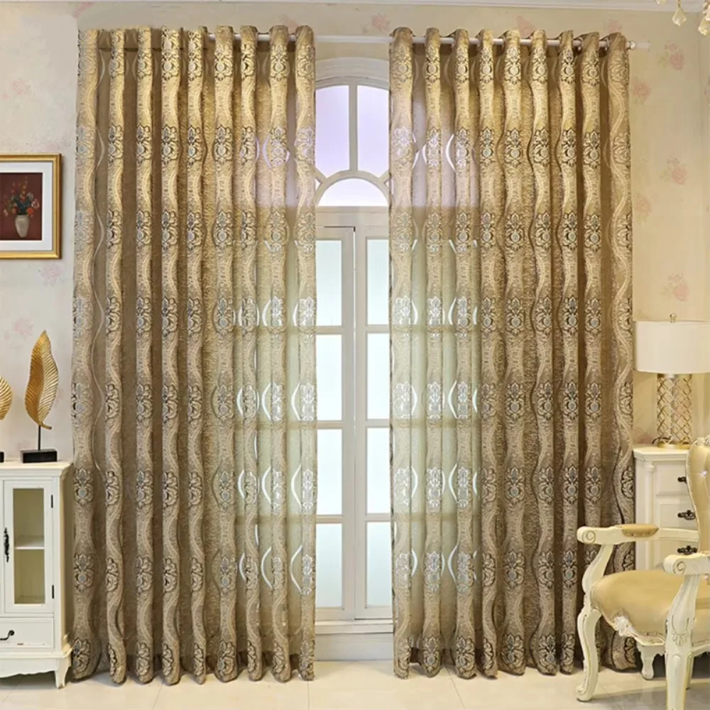 Embossed Embroidered Brown Curtain Tulle Window Drapes Balcony Home Living Room Decor Bedroom Blackout Curtains Party Decoration