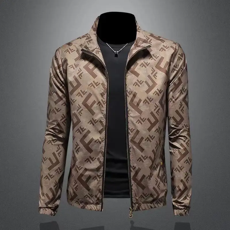 Men's jackets, trendy brand prints, new stand up collar jackets, young handsome, slim fit, casual