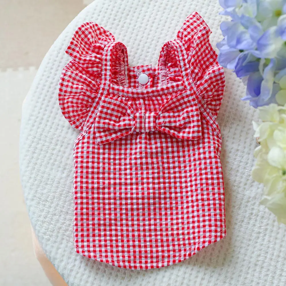 

Dog Plaid Dress Adorable Plaid Pattern Pet Dresses Skirts Comfortable Cute Dog Clothing with Sleeves Bow Decoration Sweet Vest