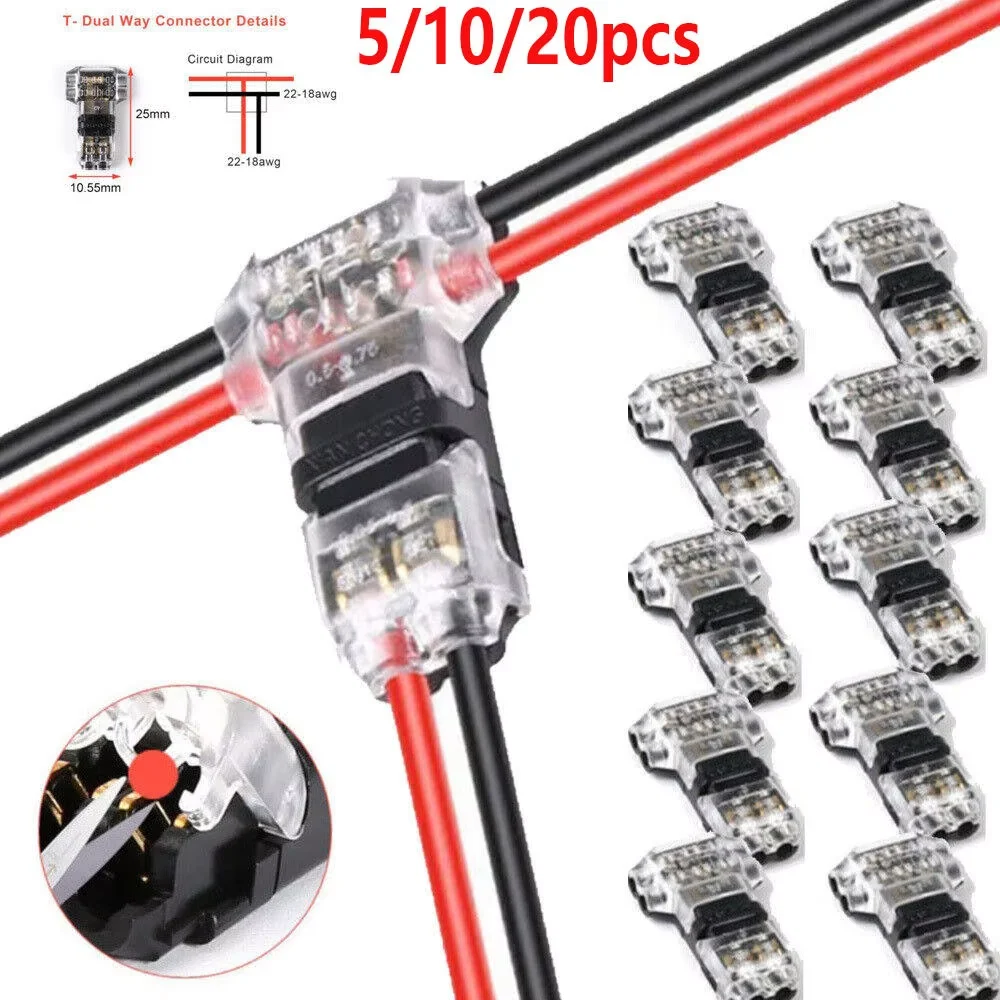 5Pcs/lot 2 Pin 2 Way 300v 10a Universal Compact Wire Wiring Connector T SHAPE Conductor Terminal Block With Lever AWG 18-24